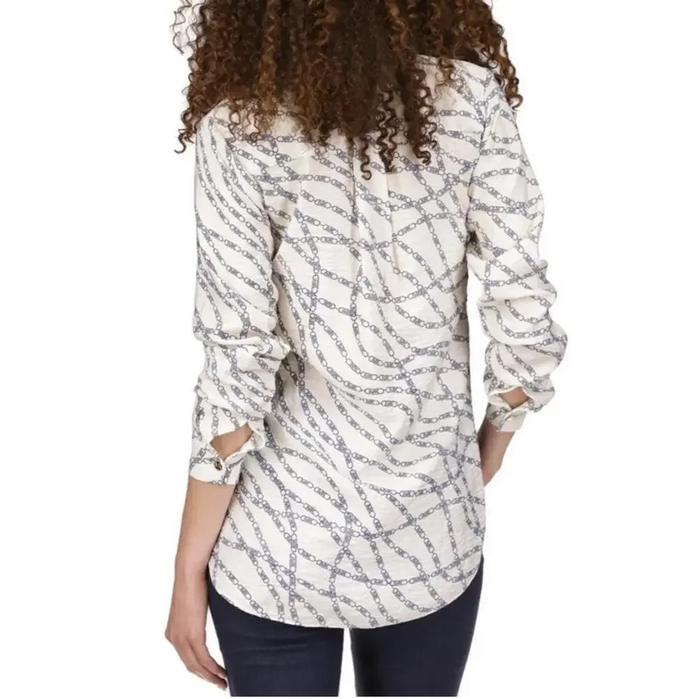 Michael Kors Women's Bias Printed High-Low Button-Down Top. Small Retail $110.00